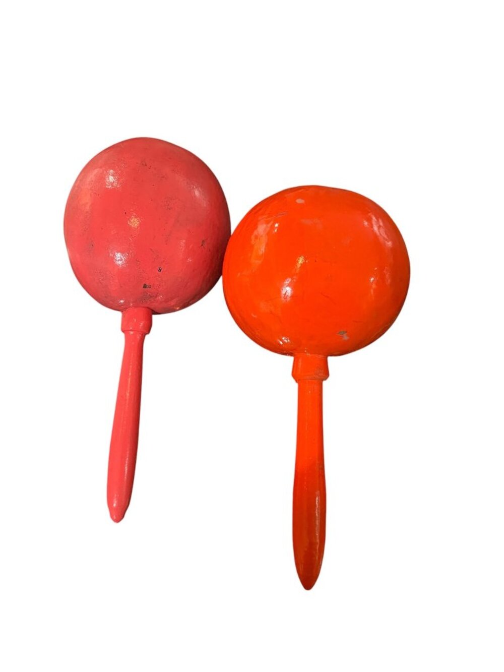 Mexican Maracas Set Of 2 8" Long Orange & Red Decor Musical Percussion Handmade - Picture 2 of 8